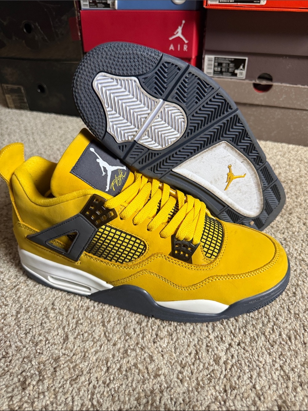 Size 12 - Nike Air Jordan 4 Retro Men's Yellow Basketball Shoes